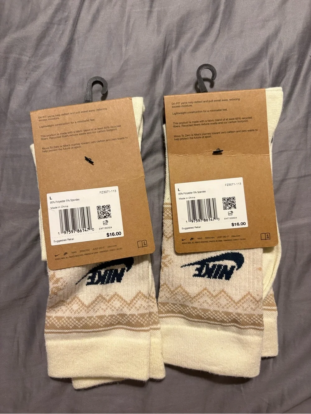 2 Nike Dri-fit Essential Holiday Fair Isle Crew Socks FZ7031-111 Size Large